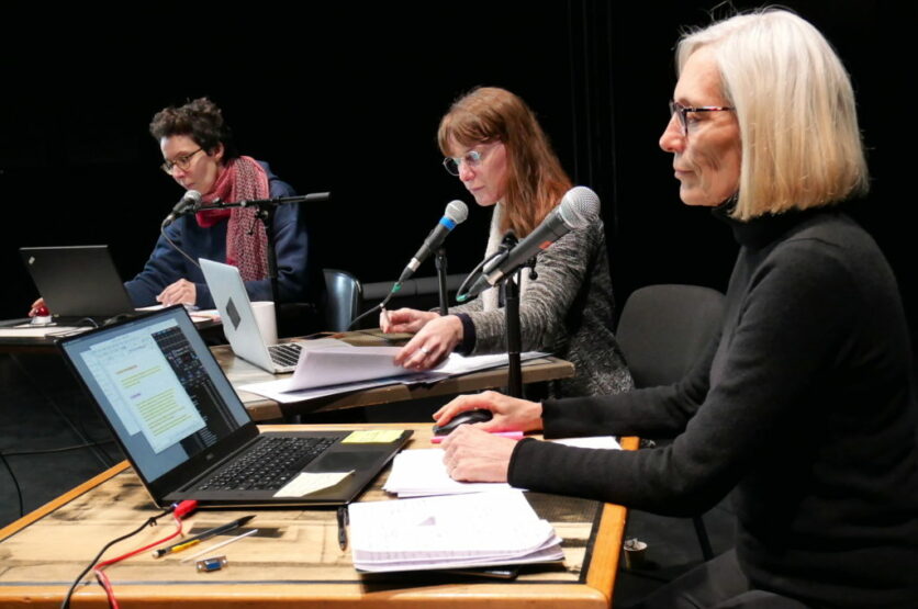 s 3 performeuses Anne Laforet, Coraline Cauchi et Cécile Babiole, en résidence de création à Emmetrop en février 2019